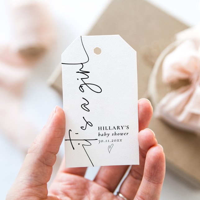 Det är en flicka Elegant Kalligrafi Baby Shower Presentetikett (Skapare uppladdad)