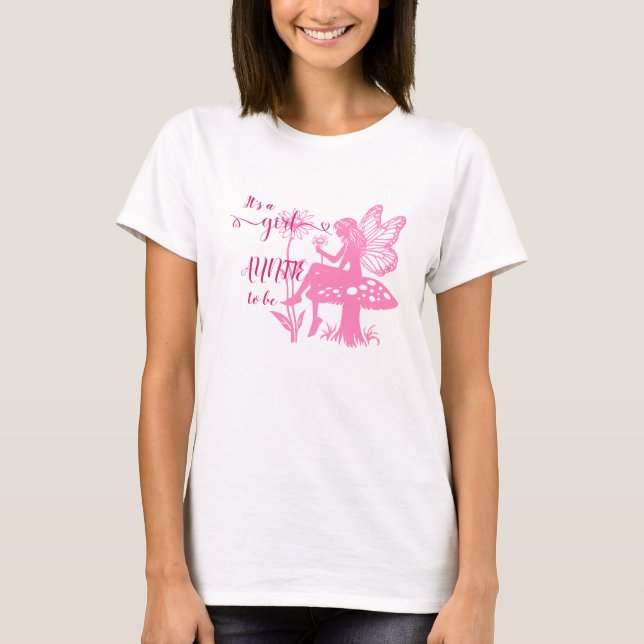 Det är en flicka! Fairy Mushroom & Flower Auntie t T Shirt (Framsida)