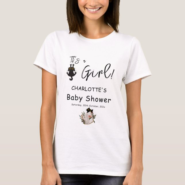 Det är en flicka! Familj med Cute Cat och Bok Baby T Shirt (Framsida)