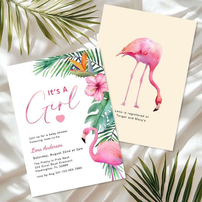 Det är en flicka Flamingo Baby Shower Inbjudan (It's Girl Tropical Flamingo Baby Shower)