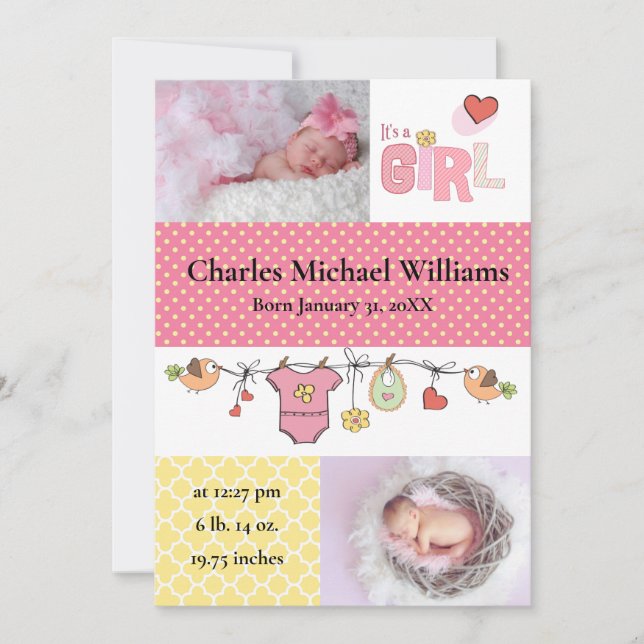 Det är en flicka - födelsemeddelande inbjudningar (Framsida)