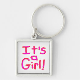 Det är en flicka! fyrkantig silverfärgad nyckelring
