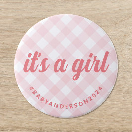 Det är en flicka Gingham Baby Shower Knapp