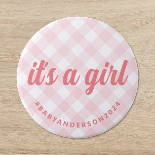 Det är en flicka Gingham Baby Shower Knapp