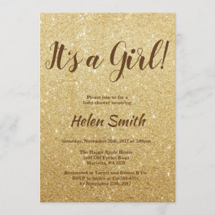Det är en flicka Guld Glitter-babyskor Inbjudningar