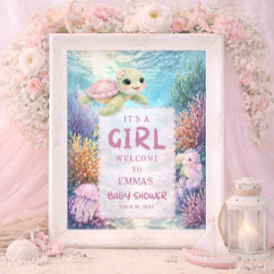 Det är en flicka Havssköldpadda Baby Shower Välkom Poster