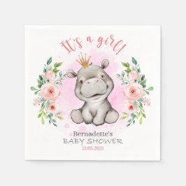 Det är en flicka, Hippo Baby Shower Napkins Pappersservett
