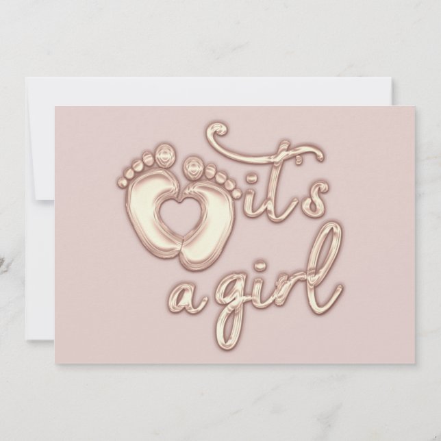 Det är en flicka i Nyfödd bebis, Ro Rosa Heart Fee Inbjudningar (Baksida)