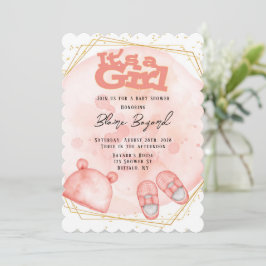Det är en flicka i Rosa Coral och Guld Baby Shower Inbjudningar