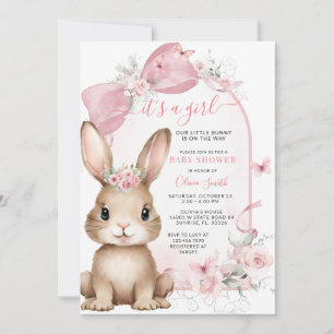 Det är en flicka Kanin Rosa Bow Baby Shower Inbjud Inbjudningar