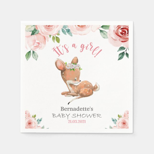 Det är en flicka! Kute Fawn Baby Shower Napkins Pappersservett (Framsidan)