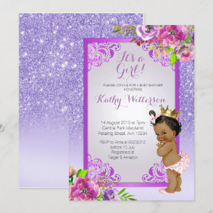 Det är en flicka Lila Guld Baby Shower Inbjudan