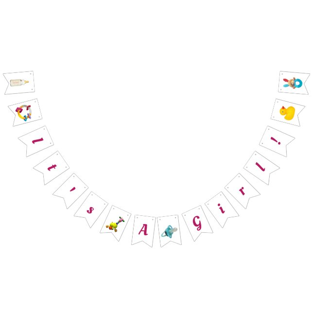 Det är en flicka! Mandala på djupt rosa Bunting Vimplar (Alla)