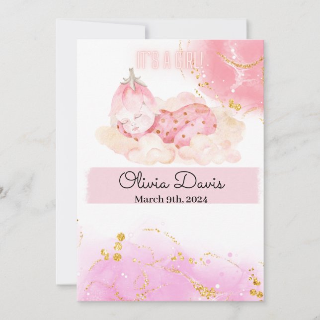 "Det är en flicka"-meddelande om Cute jordgubbe ba Meddelande (Framsida)