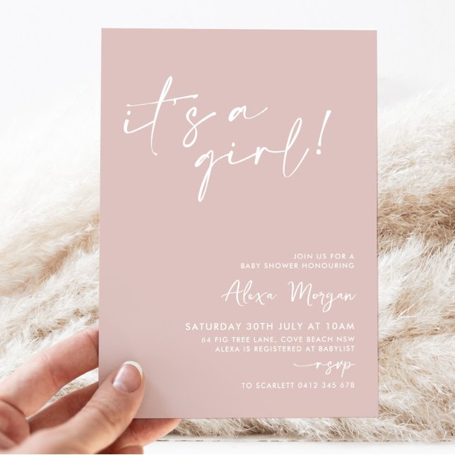 Det är en flicka! Minimal babystövel för rosa Inbjudningar (It's a Girl! Dusty Pink Baby Shower Invitation)