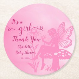 Det är en flicka! Mjölksvamp och blommiga babyskor Underlägg Papper Rund