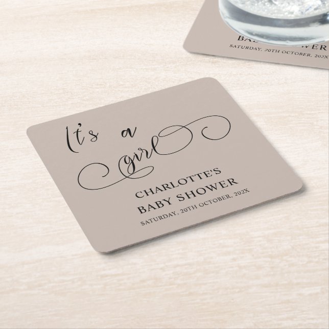 Det är en flicka Modern Minimal Calligraphy Baby S Underlägg Papper Kvadrat (Vinklad)