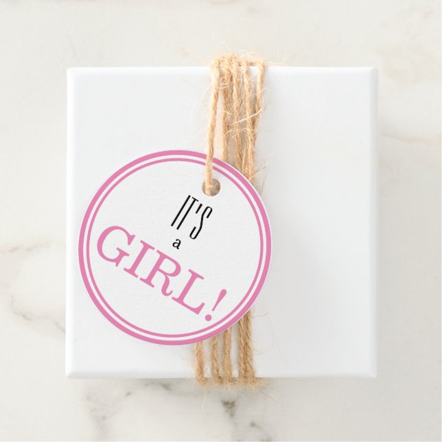 Det är en flicka! Modern Rosa Baby-meddelande Gåvor Etiketter (På plats)
