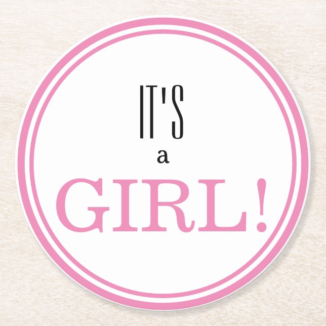 Det är en flicka! Modern Rosa Baby-meddelande Underlägg Papper Rund (Framsidan)