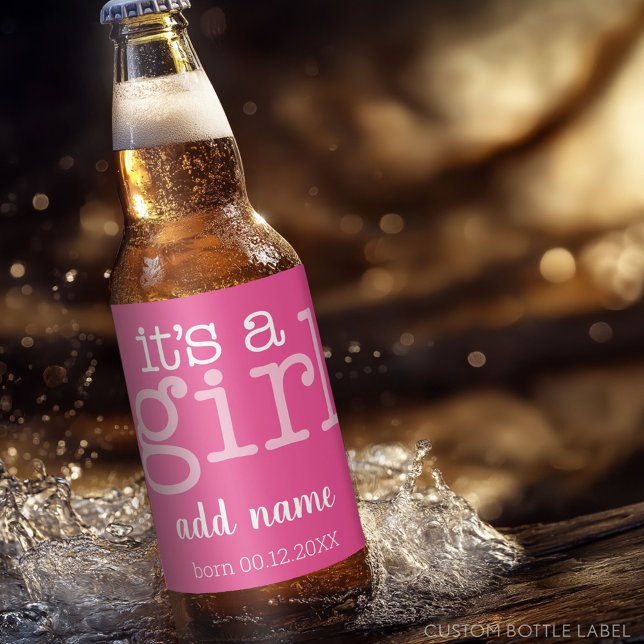 Det är en flicka - modern, vismisk rosa ölflaska etikett (Custom Beer Bottle Label)