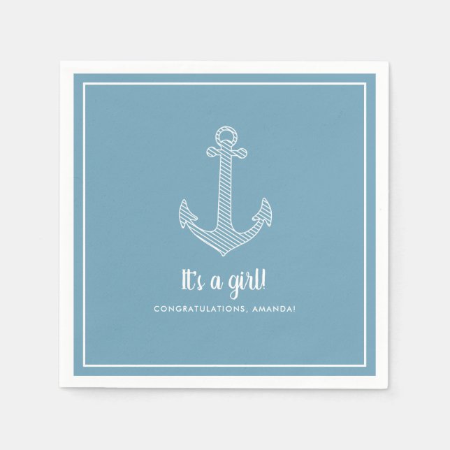 Det är en flicka Nautical Blue Baby Shower Napkins Pappersservett (Framsidan)