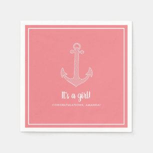 Det är en flicka Nautical Rosa Baby Shower Napkins Pappersservett