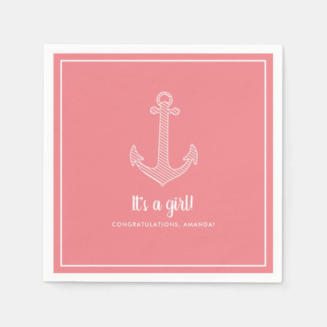 Det är en flicka Nautical Rosa Baby Shower Napkins Pappersservett (Framsidan)