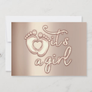 Det är en flicka Nyfödd bebis Shower Ro Guld Heart Inbjudningar