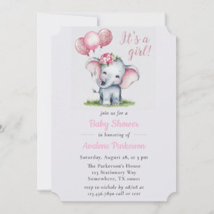 Det är en flicka Paint Elephant Blommigt Girl Baby Inbjudningar