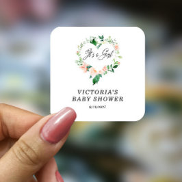 Det är en flicka Peach Baby Shower Fyrkantigt Klistermärke