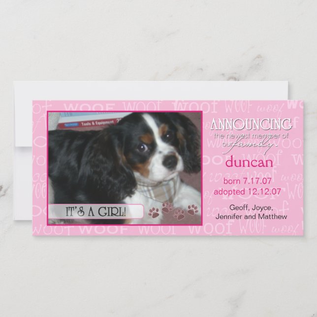 Det är en flicka - Pet Photo Card Meddelande (Framsida)