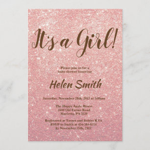 Det är en flicka Ro Guld Rosa Glitter Baby Shower Inbjudningar
