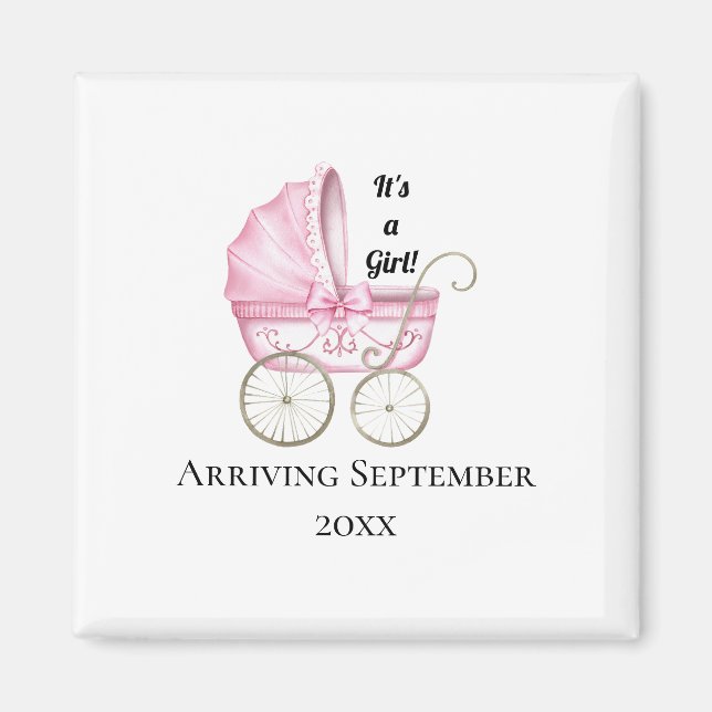 Det är en flicka! Rosa Baby Gravid Meddelande Magnet (Framsidan)