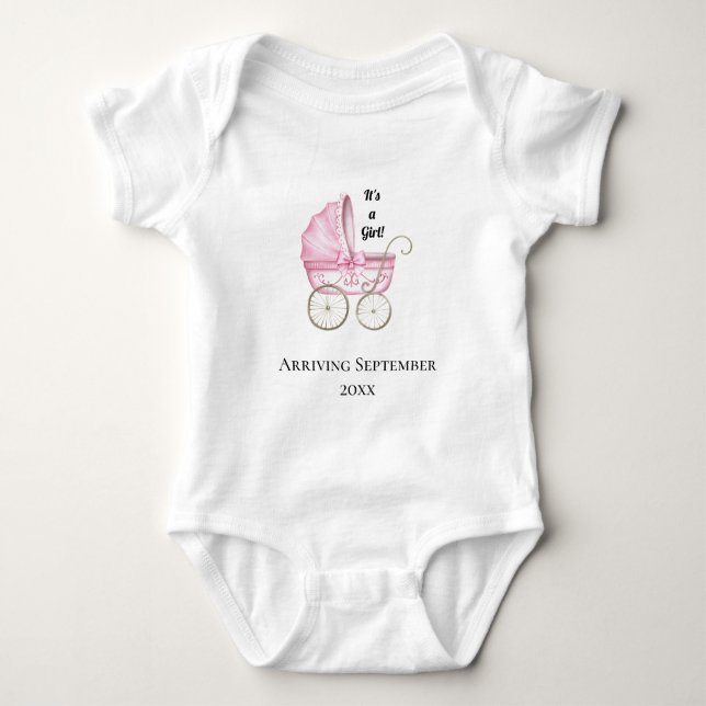 Det är en flicka! Rosa Baby Gravid Meddelande T Shirt (Framsida)