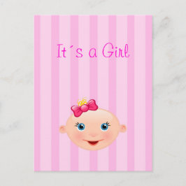 Det är en flicka - Rosa Birth Anouncement Postcard Meddelande Vykort