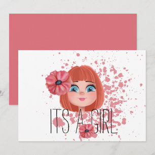 Det är en flicka, rosa blomma, flicka, födelse meddelande