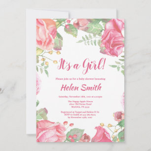 Det är en flicka Rosa Blommig Bebis Bjudning Inbjudningar