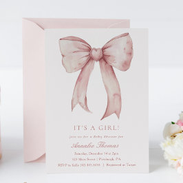 Det är en flicka Rosa Bow Girl Baby Shower Inbjudningar