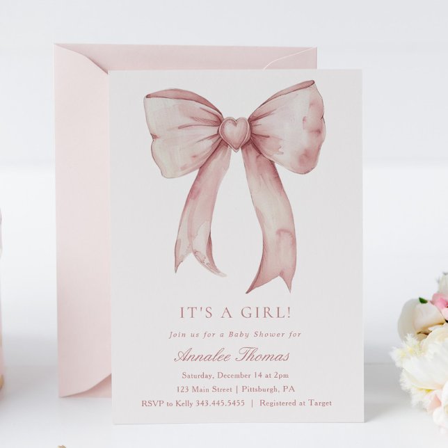 Det är en flicka Rosa Bow Girl Baby Shower Inbjudningar (Skapare uppladdad)