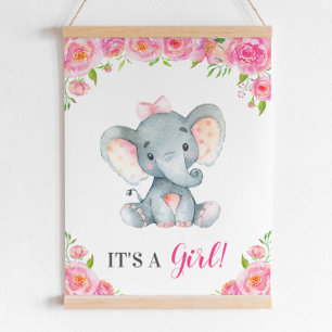 Det är en flicka Rosa Elephant Girl Shower Sprinkl Poster