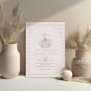 Det är en flicka Rosa Gingham White Pumpkin Baby S Inbjudningar