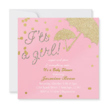 DET ÄR EN FLICKA Rosa & Guld Baby Shower Inbjudan