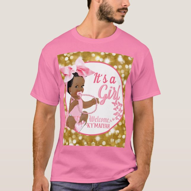 Det är en flicka Rosa & Guld Ethnic Baby Shower T Shirt (Framsida)