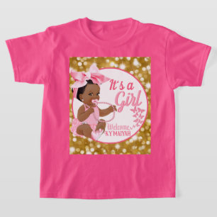 Det är en flicka Rosa & Guld Ethnic Baby Shower T Shirt