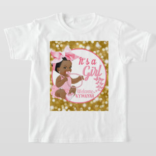 Det är en flicka Rosa & Guld Ethnic Baby Shower Wh T Shirt