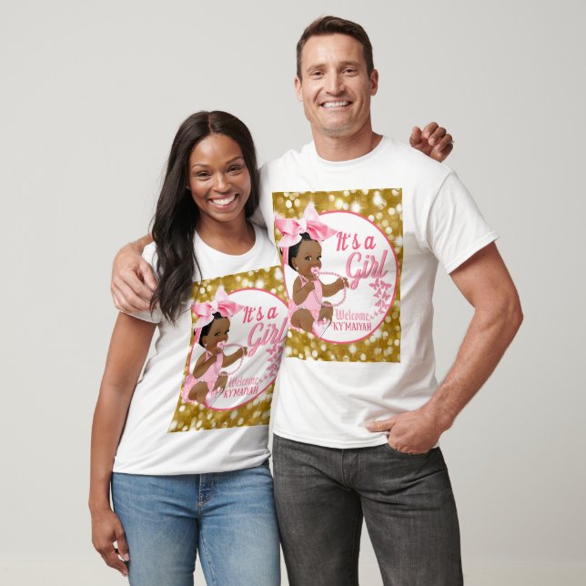 Det är en flicka Rosa & Guld Ethnic Baby Shower Wh T Shirt (Unisex)