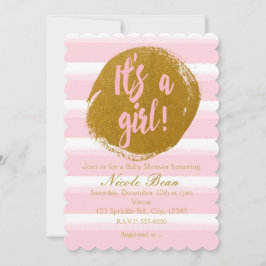 DET ÄR EN FLICKA Rosa Guld Folie Vattenfärg Inbjud Inbjudningar