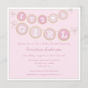 Det är en flicka Rosa Guld Glitter Baby Shower Inb Inbjudningar