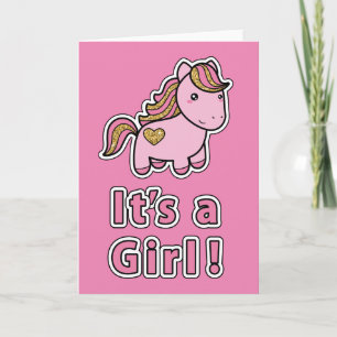 Det är en flicka Rosa Horse Kort
