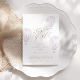 Det är en flicka - Rosa Luftballong Baby Shower Inbjudningar